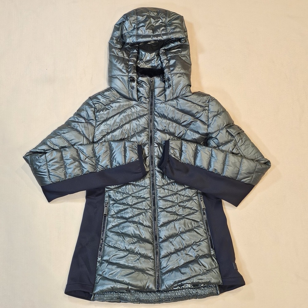 CALVIN KLEIN Performance Puffer Jacket Womens S Water Repellent Hood Zip Pocket